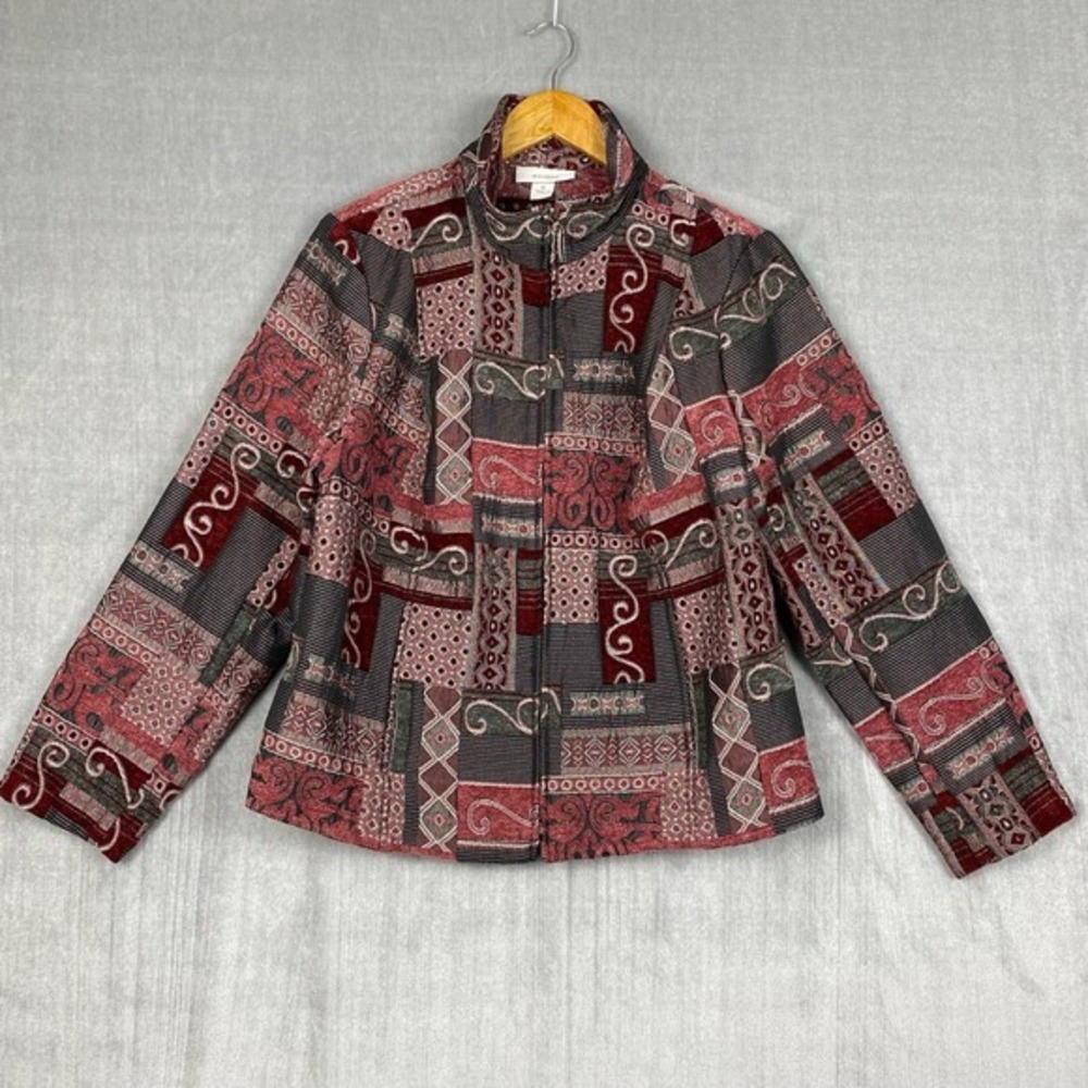 Tapestry Jacket Womens 1X Patchwork Pattern Zip Multicolor‎ Artsy Boho Cottage